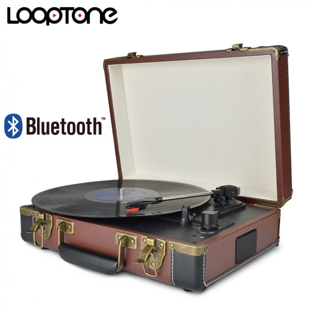 LoopTone Bluetooth Portable 33/45/78RPM Turntables Vinyl Record Phono Player Aux-in RCA Line-out Built-in Battery 110~240V