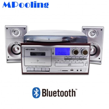 MPOOLING Vintage Retro Vinyl Record Turntable Player+CD Player+Cassette Player+MP3 Player+USB Recorder+Bluetooth