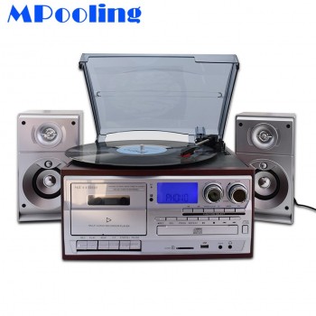 MPOOLING Vintage Retro Vinyl Record Turntable Player+CD Player+Cassette Player+MP3 Player+USB Recorder+Bluetooth