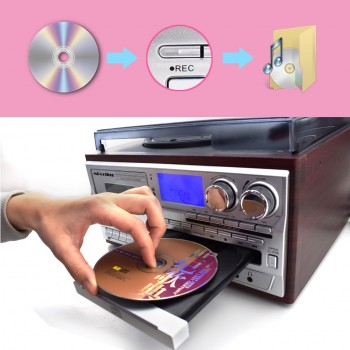 MPOOLING Vintage Retro Vinyl Record Turntable Player+CD Player+Cassette Player+MP3 Player+USB Recorder+Bluetooth