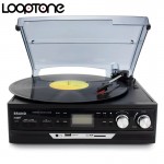 LoopTone 3-Speed Vinyl LP Record Players Turntable Player Built-in Speakers Gramophone AM/FM Radio USB/SD Cassette Recorder