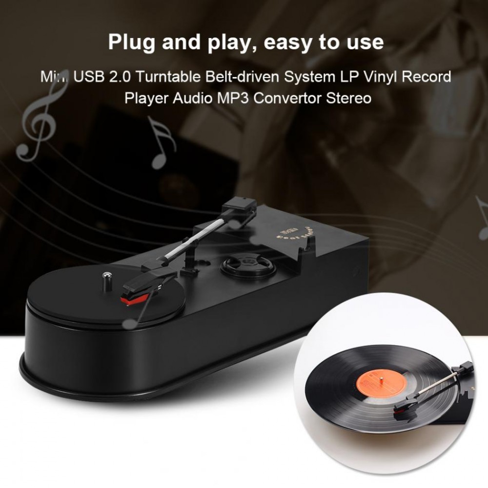 3.5mm LP Vinyl Record Player Mini USB 2.0 Turntable Belt-driven System Audio MP3 Convertor Stereo Two Audio Output Modes