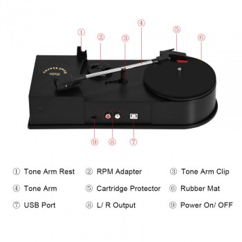 3.5mm LP Vinyl Record Player Mini USB 2.0 Turntable Belt-driven System Audio MP3 Convertor Stereo Two Audio Output Modes