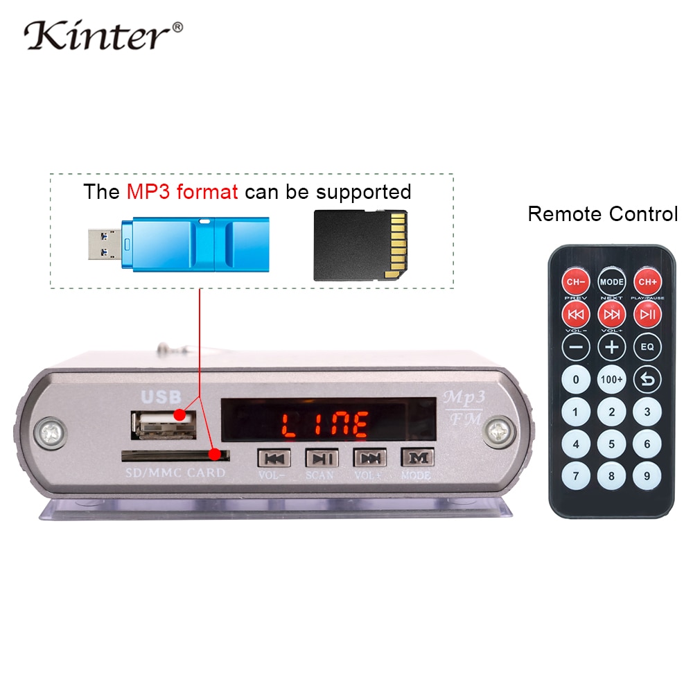 kinter A5 Hifi mini pre amplifier for headphone or loundspeaker with USB SD FM radio led digital display remote control DC 12V