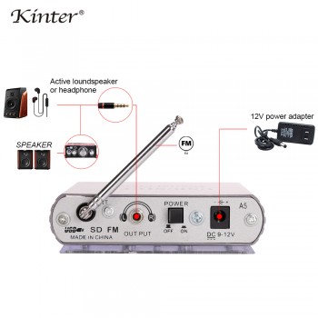kinter A5 Hifi mini pre amplifier for headphone or loundspeaker with USB SD FM radio led digital display remote control DC 12V