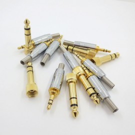 1Set Gold Stereo Audio Plug 6.35mm Male to 3.5mm Female Jack + 3.5 Male Stereo for 4mm Cable Connectors
