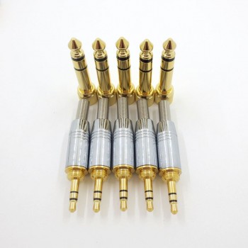 1Set Gold Stereo Audio Plug 6.35mm Male to 3.5mm Female Jack + 3.5 Male Stereo for 4mm Cable Connectors