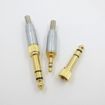 1Set Gold Stereo Audio Plug 6.35mm Male to 3.5mm Female Jack + 3.5 Male Stereo for 4mm Cable Connectors