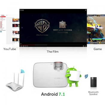 Brand AUN Q6. HD MINI Projector, 1280x720, Android Projector set in WIFI, Bluetooth. Video Beamer. 1080P, USB, HDMI out.