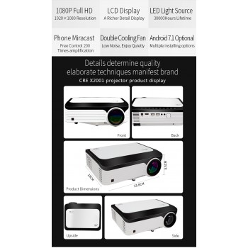 CRE  30000 Lumens Video Projector Full HD 1920*1080 Android Projector With WIFI Bluetooth Android  7.1 OS LED Beamer