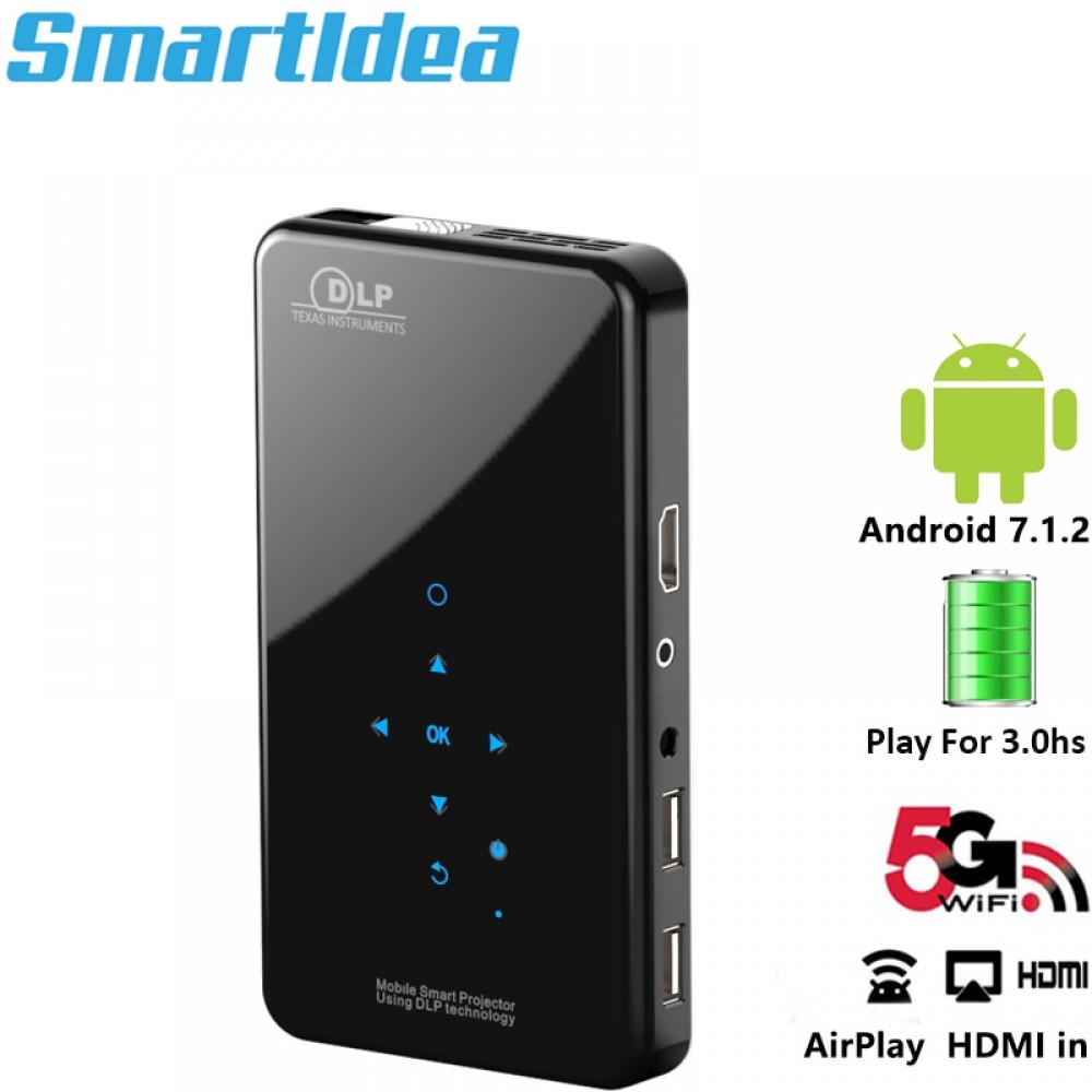 SmartIdea New X2 Phone Size HD Projector AC3 Android WiFi DLP Smart Proyector Beamer Bluetooth Battery Build-in AirPlay Miracast