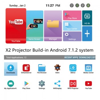 SmartIdea New X2 Phone Size HD Projector AC3 Android WiFi DLP Smart Proyector Beamer Bluetooth Battery Build-in AirPlay Miracast