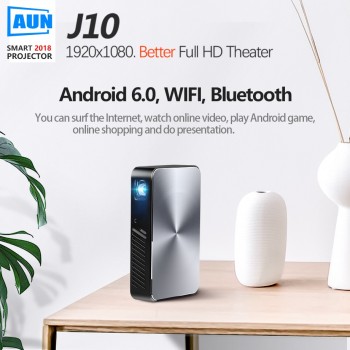 AUN Full HD Projector J10, 1920x1080P, Built in Android, WIFI, HDMI. 6000mAH Battery, Portable MINI Projector.1080P Home Theater