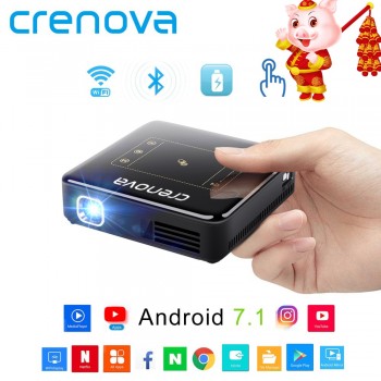 CRENOVA DLP Mini Projector With Android 7.1.2 OS WIFI Bluetooth Portable Projector For Full HD 1080P Home Theater Movie Beamer