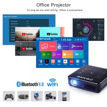 CRENOVA DLP Mini Projector With Android 7.1.2 OS WIFI Bluetooth Portable Projector For Full HD 1080P Home Theater Movie Beamer