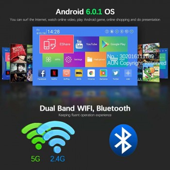 AUN 300 inch Projector,2G+16G, 12000mAH Battery, 1280x720P, D8S Android WIFI. Portable 3D LED MINI Projector. support 1080P 4K