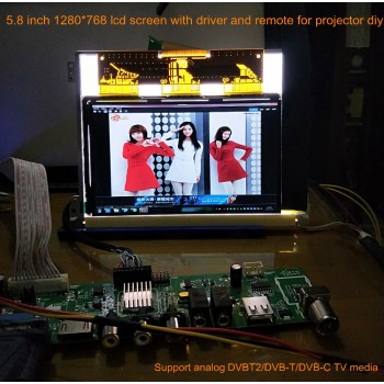 5.8 inch 1280*768 lcd screen CO58GWW10 with 5 in 1 driver board support analog DVBT2/DVB-T/DVB-C TV media DIY projector 16:9