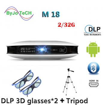 ByJoTeCH M18 projector 2G 32G 3D glasses Tripod 3D Android WIFI Proyector 4K Beamer AirPlay Miracast Built-in battery Vs dlp800w