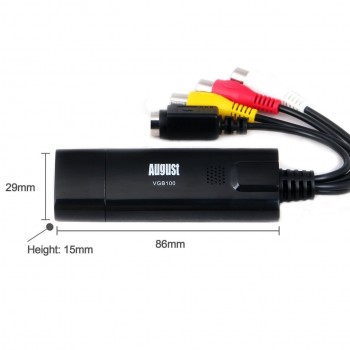 August VGB100 External USB Video Capture Card Transfer VHS Home Videos to PC / Capture Xbox 360 / Gameplay /S-Video/Composite In