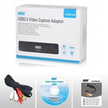 August VGB100 External USB Video Capture Card Transfer VHS Home Videos to PC / Capture Xbox 360 / Gameplay /S-Video/Composite In