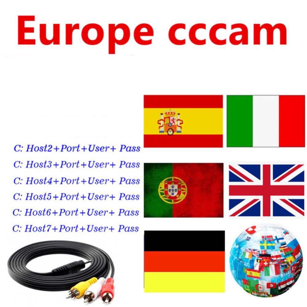 Europe HD 1 Year CCCam Spain Portugal Germany Poland Satellite tv Receiver 6 Clines For DVB-S2 gtmedia v7s freesat V8 SUPER