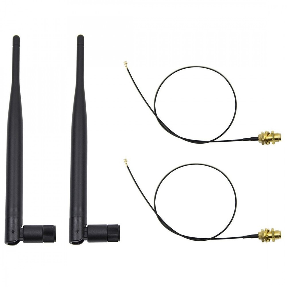 Top Deals 2 x 6dBi 2.4GHz 5GHz Dual Band WiFi RP-SMA Antenna + 2 x 35cm U.fl / IPEX Cable
