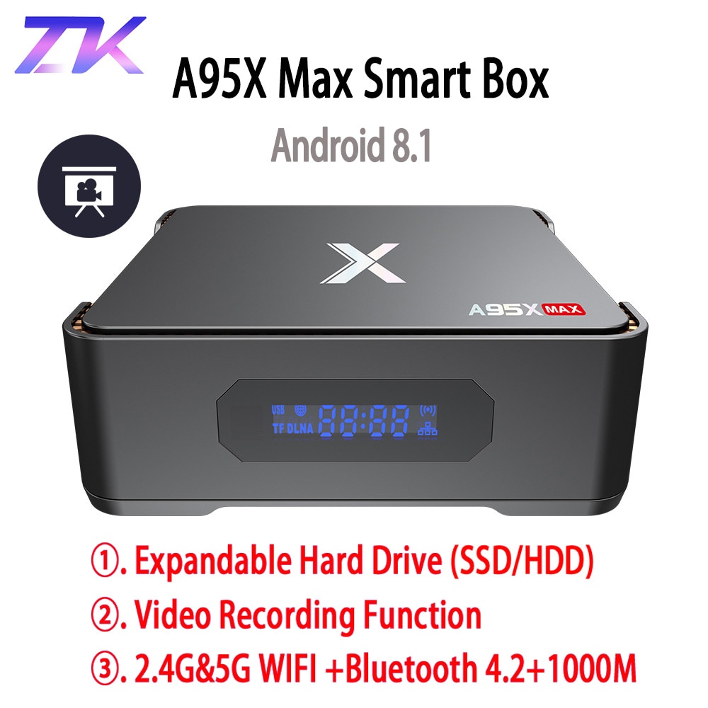 A95X MAX X2 Android 8.1 TV Box 4G 64G Amlogic S905X2 2.4Gamp;5G Wifi BT 4.2 1000M Smart TV Box Support Video Recording Set Top Box