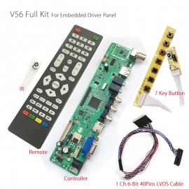 V56 Universal LCD TV Controller Driver Board PC/VGA/HDMI/USB Interface+7key Button+1ch 6-bit 40pins lvds For embedded driver lcd