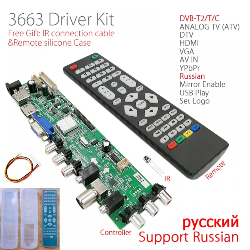 3663 New Digital Signal DVB-C DVB-T2 DVB-T Universal LCD TV Controller Driver Board UPGRADE 3463A Russian USB play LUA63A82