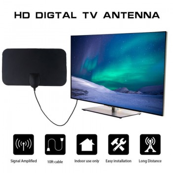 kebidumei 4K 25DB High Gain HD TV DTV Box Digital TV Antenna 50 Miles Booster Active Indoor Aerial HD Flat Design EU Plug