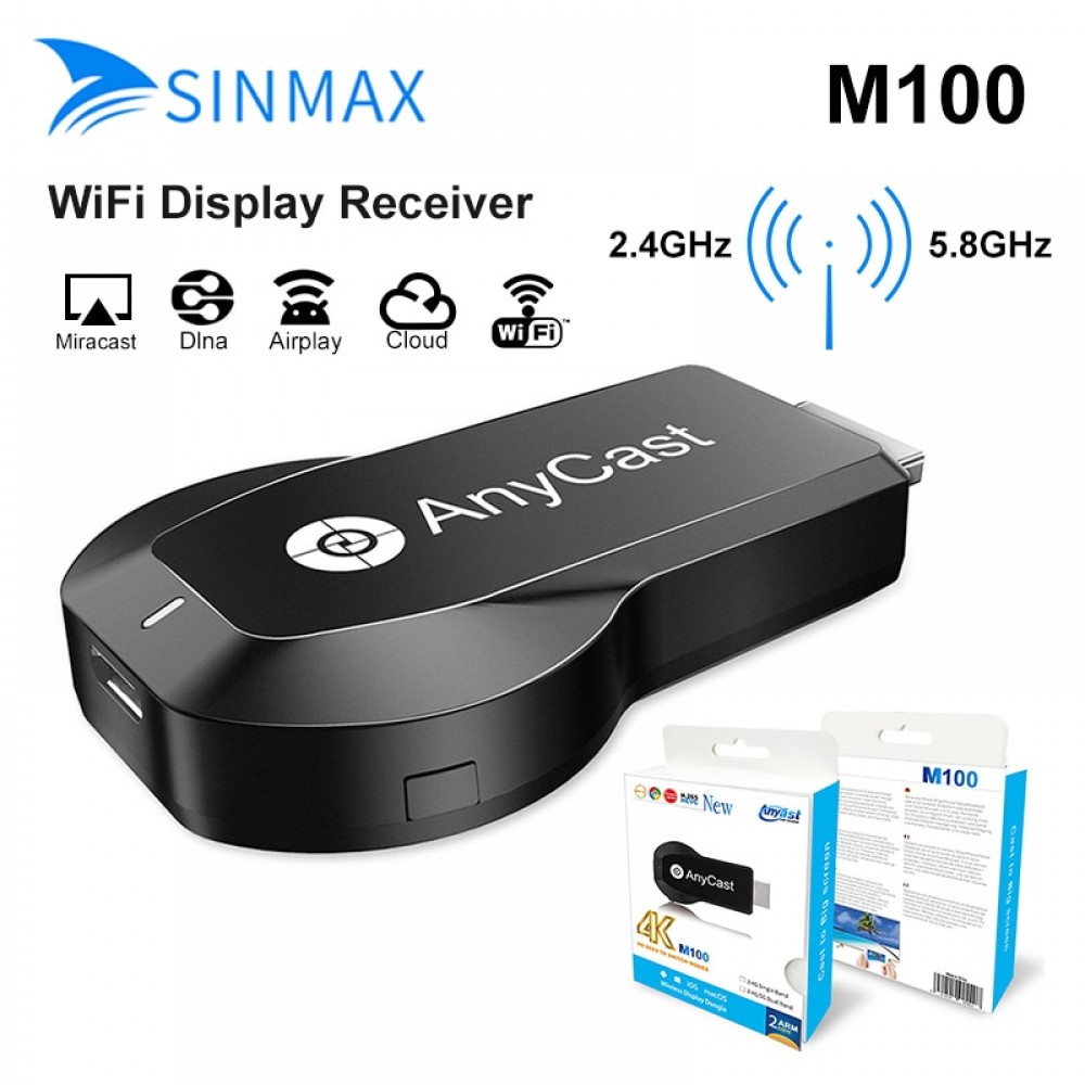 2018 New TV Stick Anycast M100 5G/2.4G 4K HDMI Miracast DLNA Airplay WiFi Display Receiver Dongle Support Windows Andriod IOS