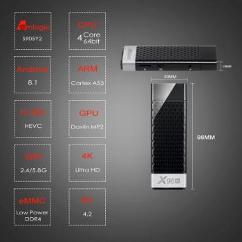 Mini PC X96S Android 8.1 TV Stick DDR4 4GB RAM 32GB ROM Amlogic S905Y2 2.4amp;5G Dual WIFI BT4.2 H.265 4K HD Smart TV Box PK H96