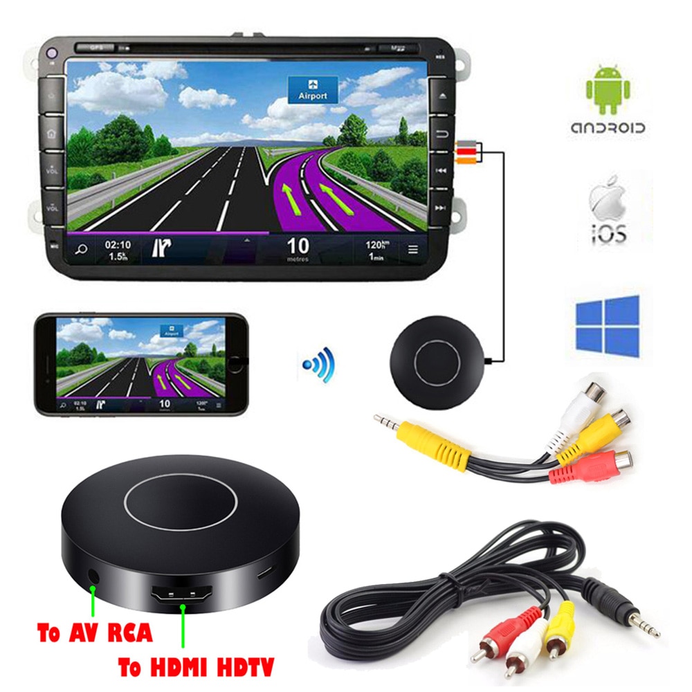 Car Auto Media DLNA Miracast Airplay Screen Mirroring Dongle TV Stick Digital Wireless HDMI AV RCA Output Video Streamer Display