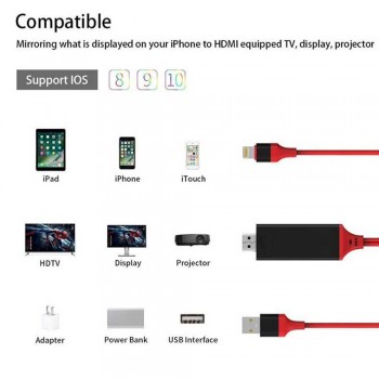 Rovtop 2M USB HDMI Cable For iPhone X 8 7 Plus 6 6s 5 5s 5S For Lighting Cable Adapter HDTV TV Ipad 8 Pin HD1080P Adapter Z25