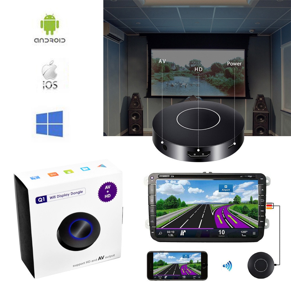 Auto Car Media DLNA Miracast Airplay Screen Mirroring TV Stick Chromecast Wireless HDMI AV RCA Video Streamer Display Dongle