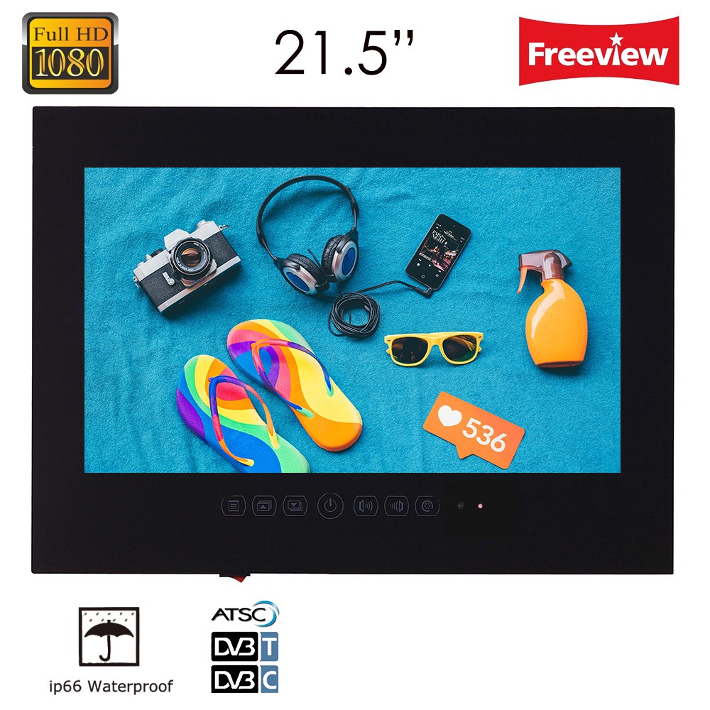 Souria 21.5 inch Bathroom Waterproof Hotel Luxury 1080P LED TV Videos Entertainment (White/Black)
