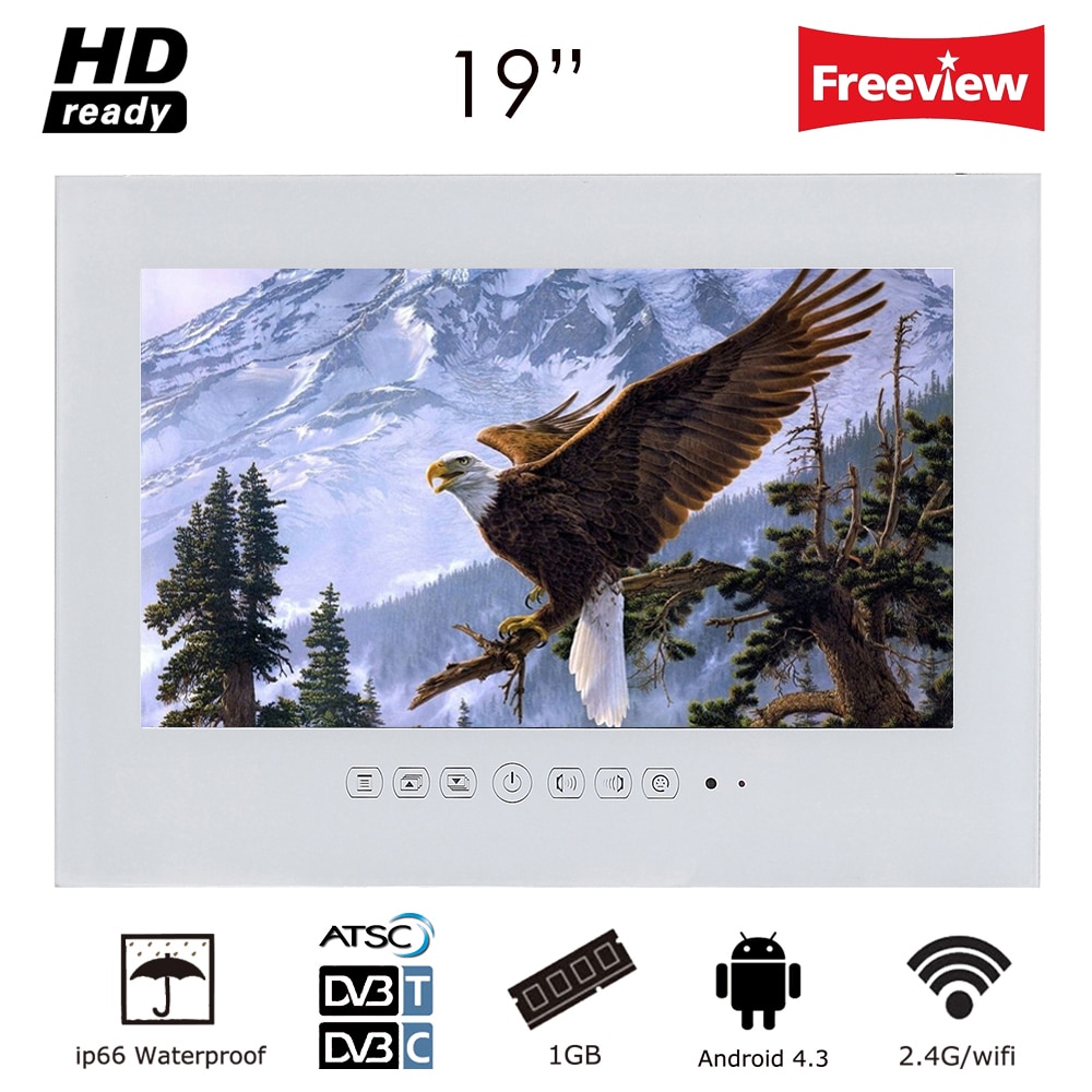 Souria 19 inch Smart Android Bathroom IP66 Waterproof Television Frameless LED Monitor Hotel Used LED TV Black/White Color