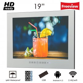 Souria 19 inch WiFi HD Smart Waterproof Android Internet LED TV Bathroom High-End Mirror TV Frameless Wall Mount