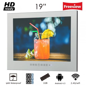 Souria 19 inch WiFi HD Smart Waterproof Android Internet LED TV Bathroom High-End Mirror TV Frameless Wall Mount