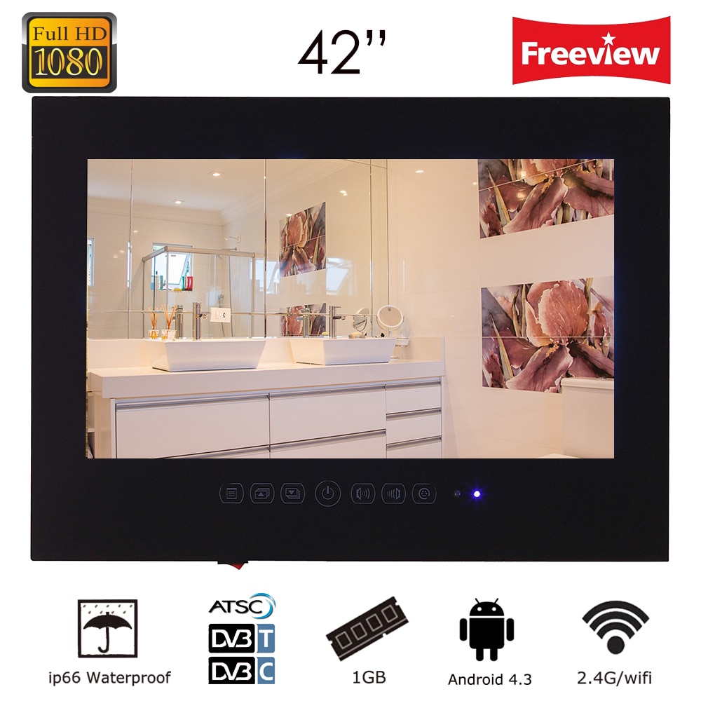 Souria 42 inch Android 4.2 Smart WiFi 1080HD Full HD Frameless Shower Television Internet Bathroom TV (Black/White)