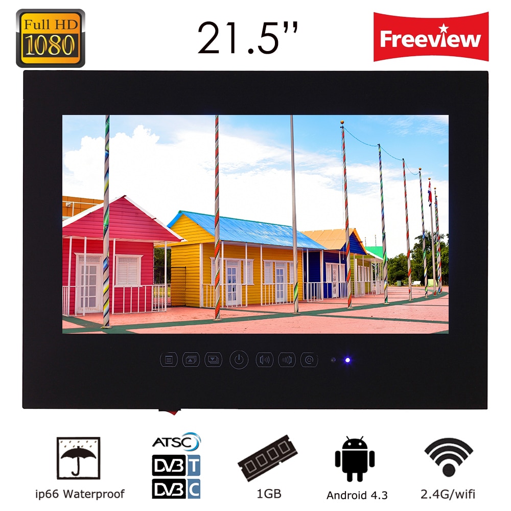 Souria 21.5inch Black(White) Color Waterproof Bathroom Full HD 1080 Smart Android LED TV Water Resistant Shower TV