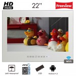 Souria 22 inch Frameless Smart Android Waterproof Flat Screen Magic Mirror Bathroom TV Water Resistant Shower TV