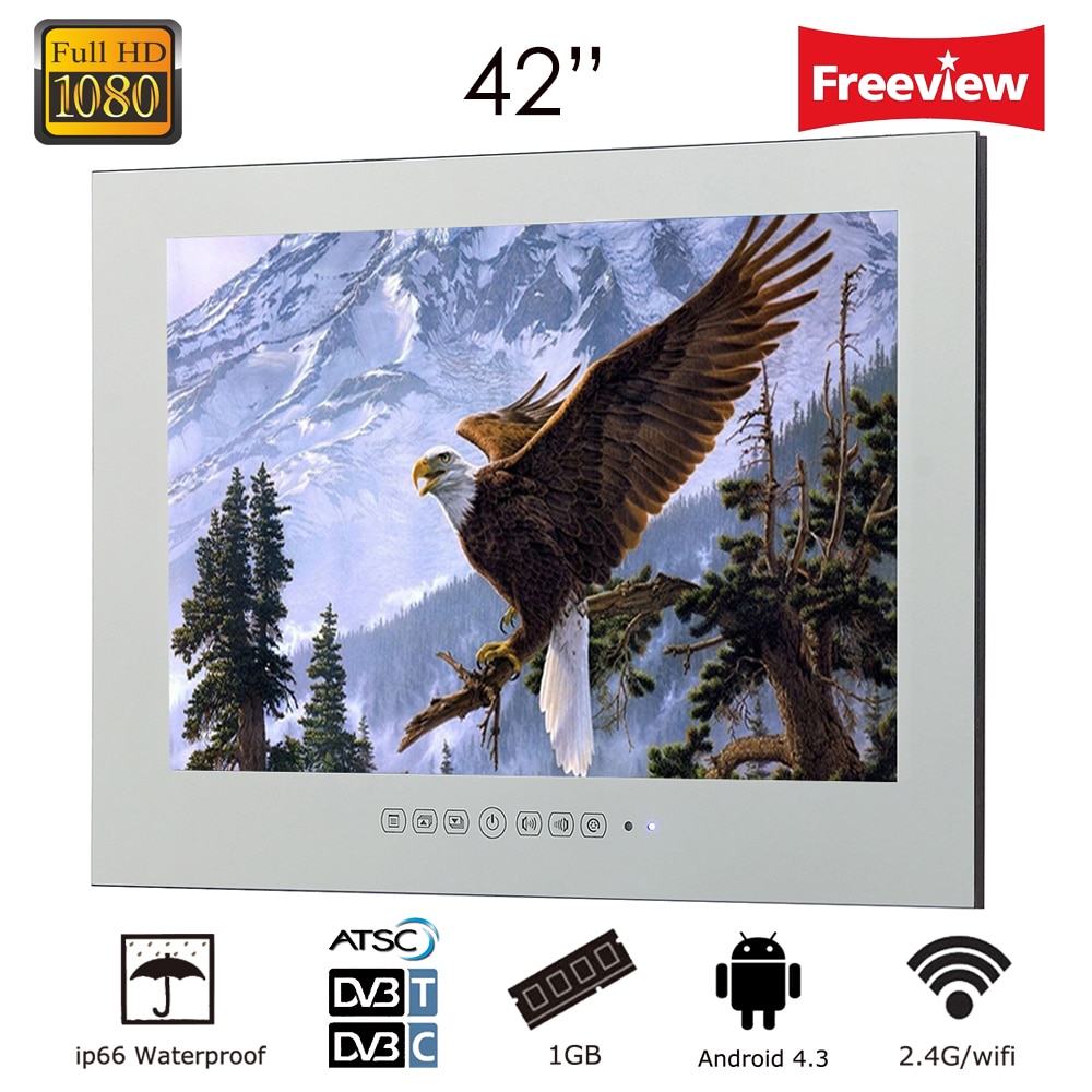 Souria 42 inch Wall Mounted Monitor Android Swimming Pool LED TV Shower Interior Water Proof Television (Black/Mirror)