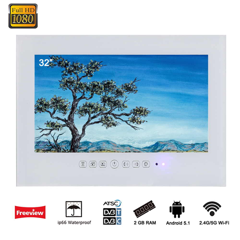 Souria 32 inch Android 5.1 Smart WiFi 1080P White/Black Bathroom TV Shower Room IP66 Waterproof Internet LED TV