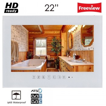Souria 22 inch Luxury Hotel Waterproof Bathroom Television Home HD Kitchen LED TV Mounting Flat Screen (Black/White)