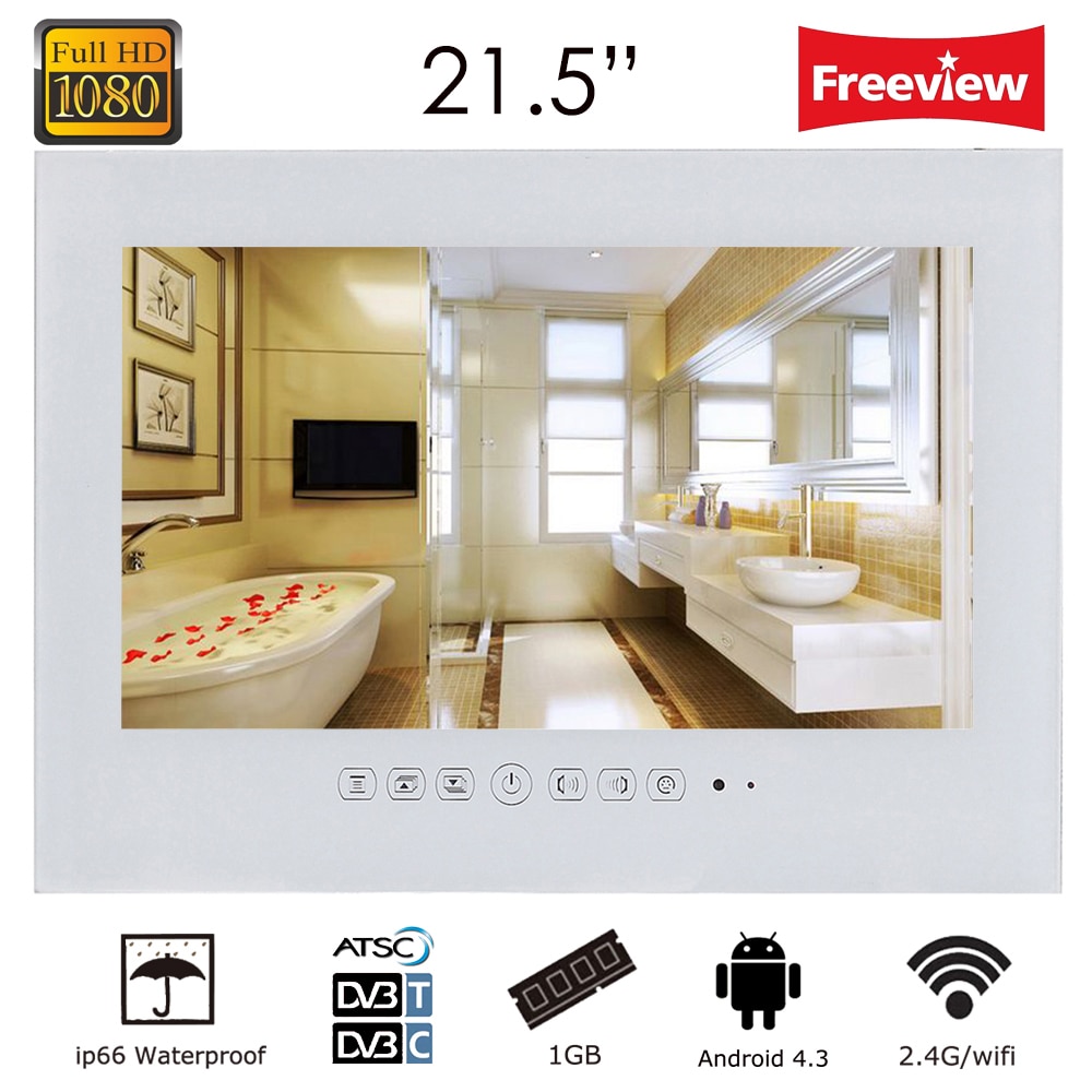 Souria 21.5inch Android Wi-Fi Black Glass Panel Waterproof Bathroom LED TV Frameless Bathroom LED Full HD 1080 Inernet TV