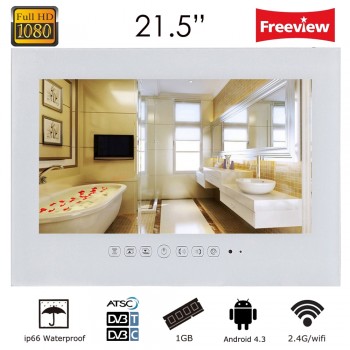 Souria 21.5inch Android Wi-Fi Black Glass Panel Waterproof Bathroom LED TV Frameless Bathroom LED Full HD 1080 Inernet TV