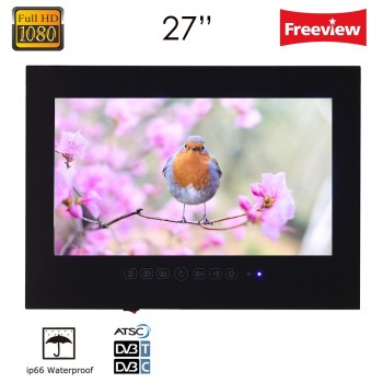 Souria 27 inch Full HD 1080 Waterproof Bathroom LED TV Shower TV IP66 Water-Resistant Display (Black/White)