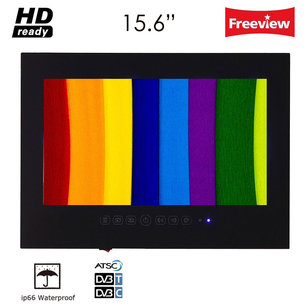 Souria 15.6 Bathroom Waterproof Hotel DVB-T T2 Mediabox Luxury Hotel LCD TV LED Wall Mounts Interior TV(Black/White)