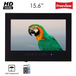Souria 15.6 inch HD Black Bathroom Frameless IP66 Waterpoof LED TV (ATSC/DVB-T T2) USB Ports Mini Televisions
